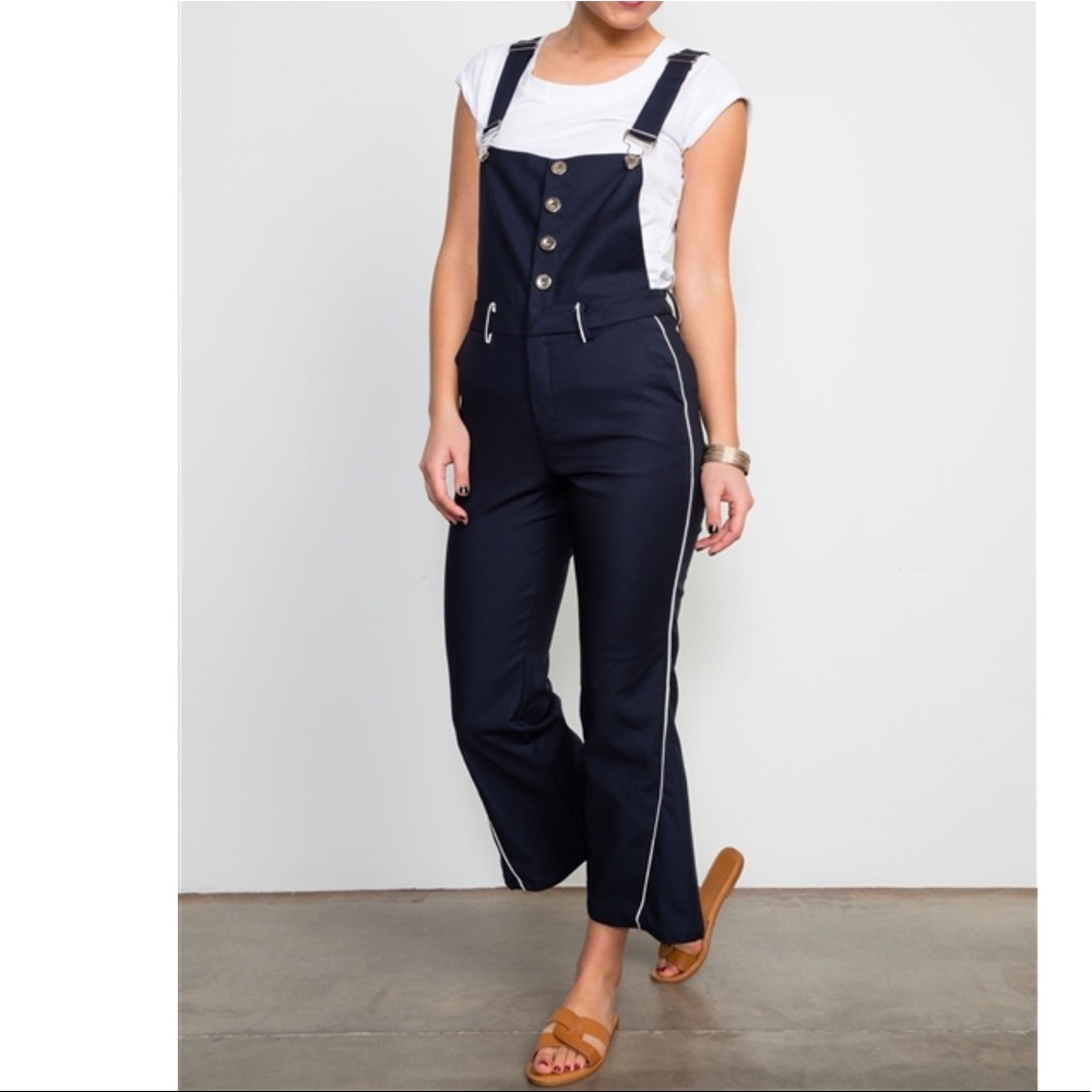 Overalls w/ Navy &White Contrast